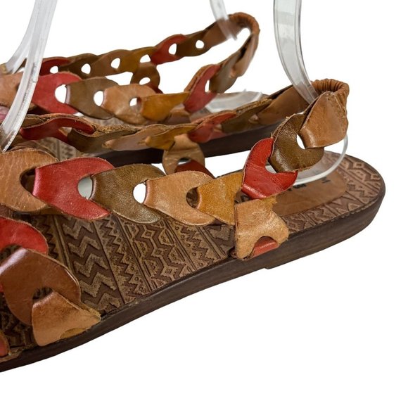 Mainframe Main Frame Women's 30137 Link Boho Peep Toe Genuine Leather Flats 9 M - Picture 8 of 16